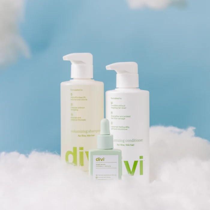 divi divi Volumizing Starter Bundle for Women and Men - Includes Volumizing Shampoo, Conditioner, and Scalp Serum for Healthy, Fuller Hair - Lightweight Hair Care for Fine and Thinning Hair, 3-Piece Set