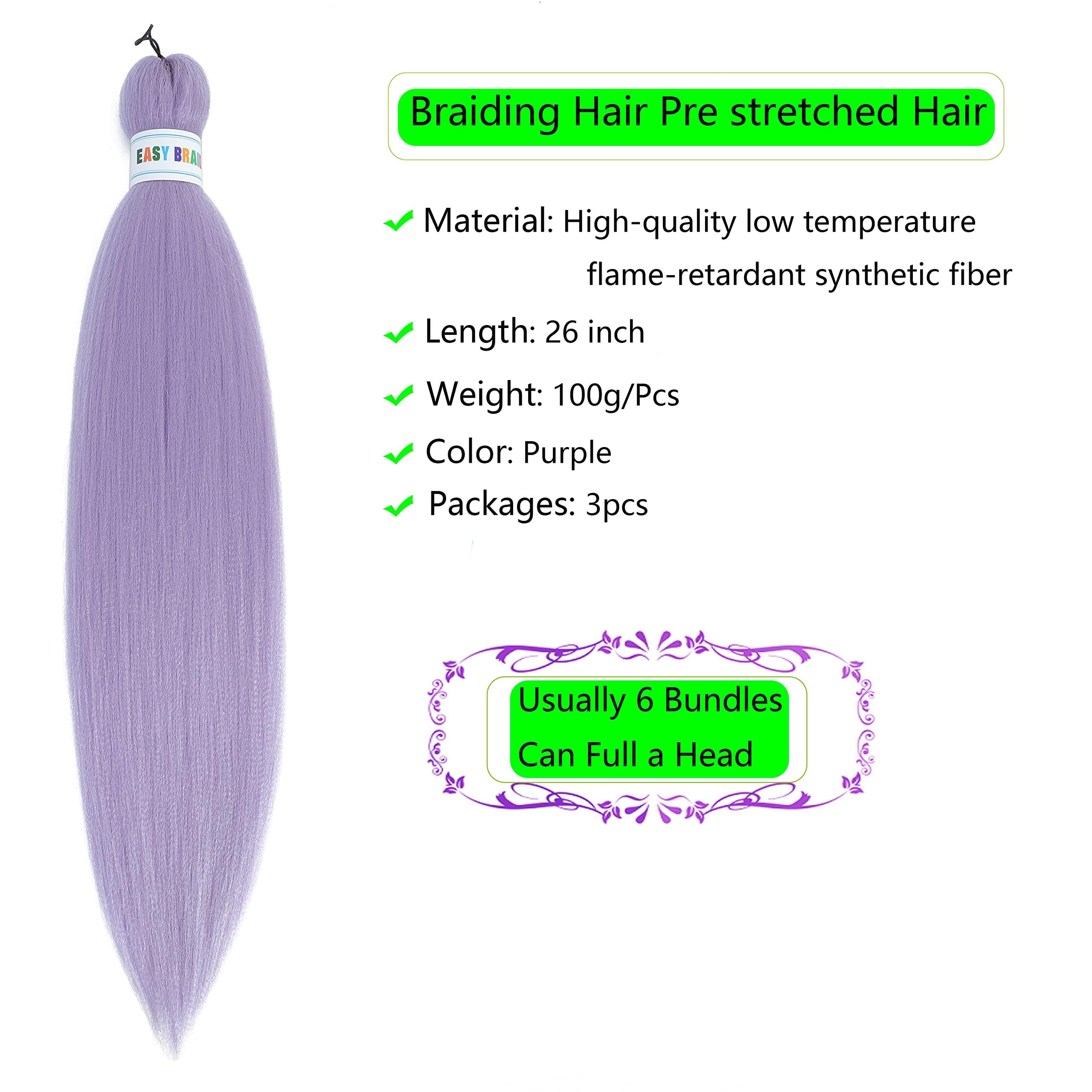 SHCLYING SHCLYING Purple Braiding Hair Pre Stretched,Top Synthetic Pre Stretched Braiding Hair Extensions,Easy Braid 26inch 3packs Yaki Texture Crochet Hair Braids.