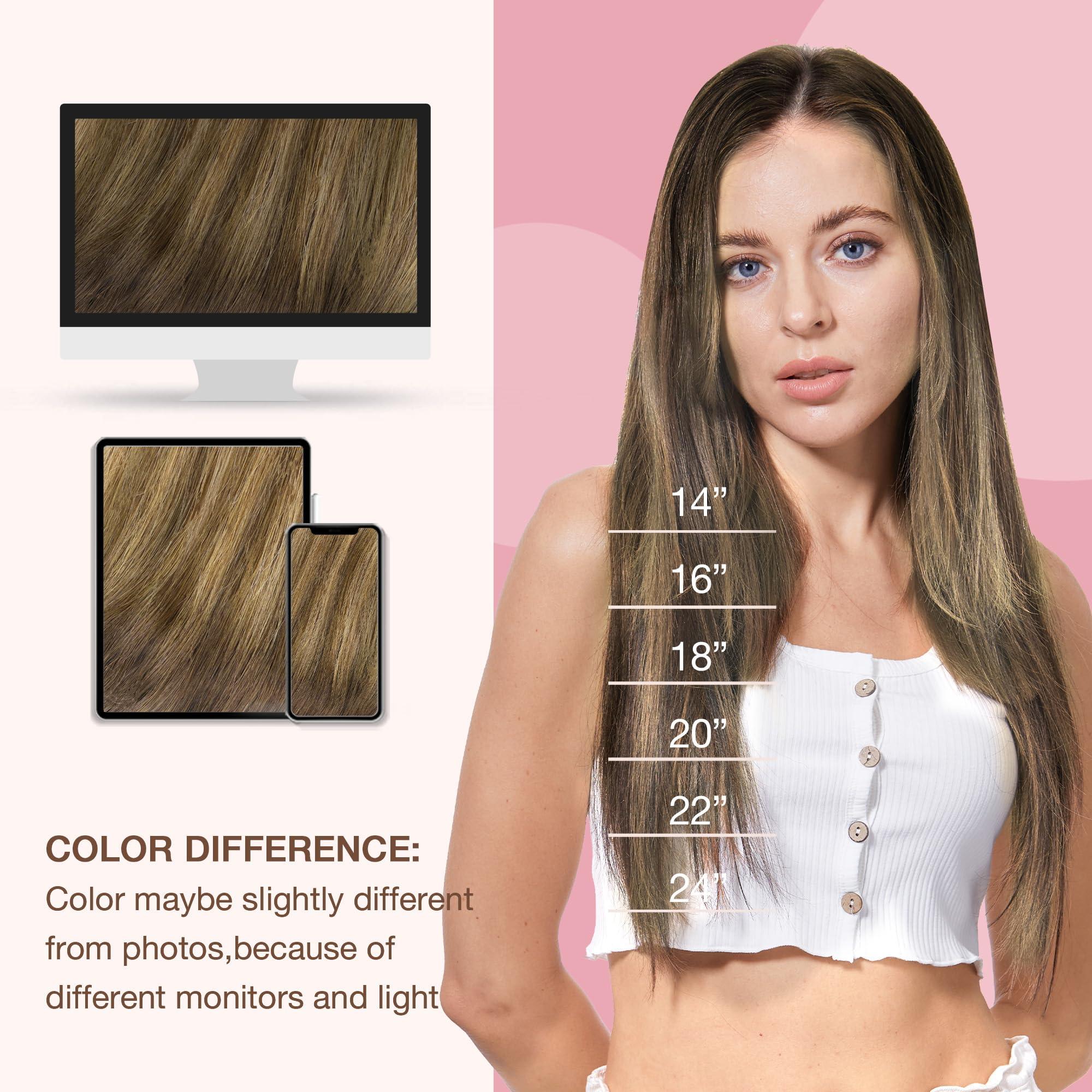 GOO GOO GOO GOO Sew in Hair Extensions Real Human Hair, Weft Hair Extensions Human Hair, 4D/14/5B Brunette Balayage 16inch 100g, Weft Bundles Straight Silky Remy Hair