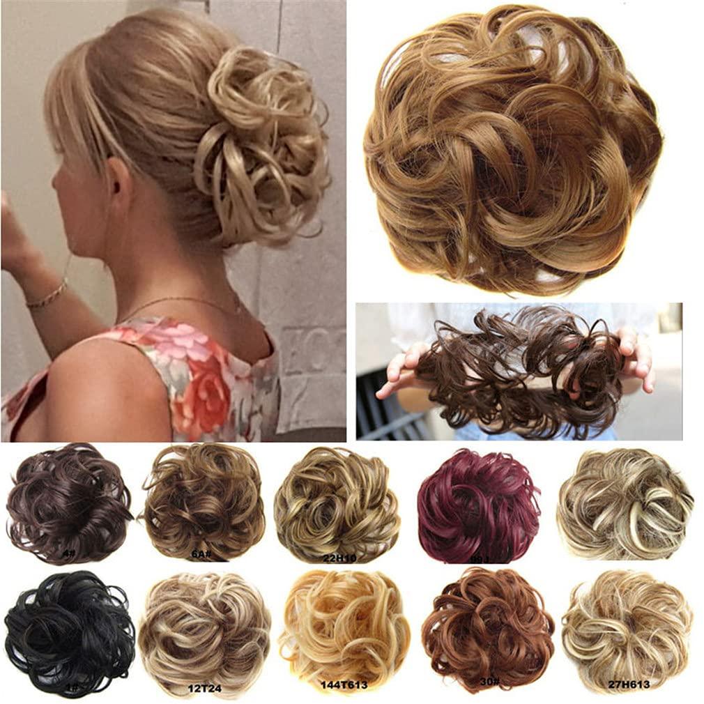 STREJHYT Messy Chignon Donut Hair Bun Pad Elastic Hair Rope Rubber Band Synthetic Hairpiece Gary Brown Color 6AH613