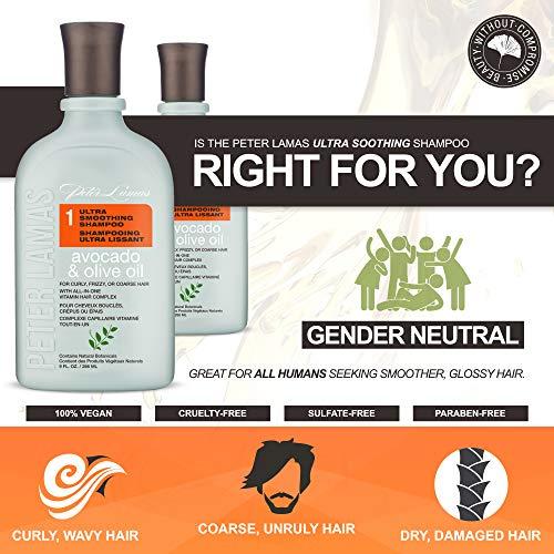 Peter Lamas Peter Lamas Ultra Smoothing Shampoo | Soften Hair, Increase Shine & Eliminate Frizz with Avocado and Olive Oil | For Curly, Frizzy or Coarse Hair | Vegan, Paraben and Sulfate-Free