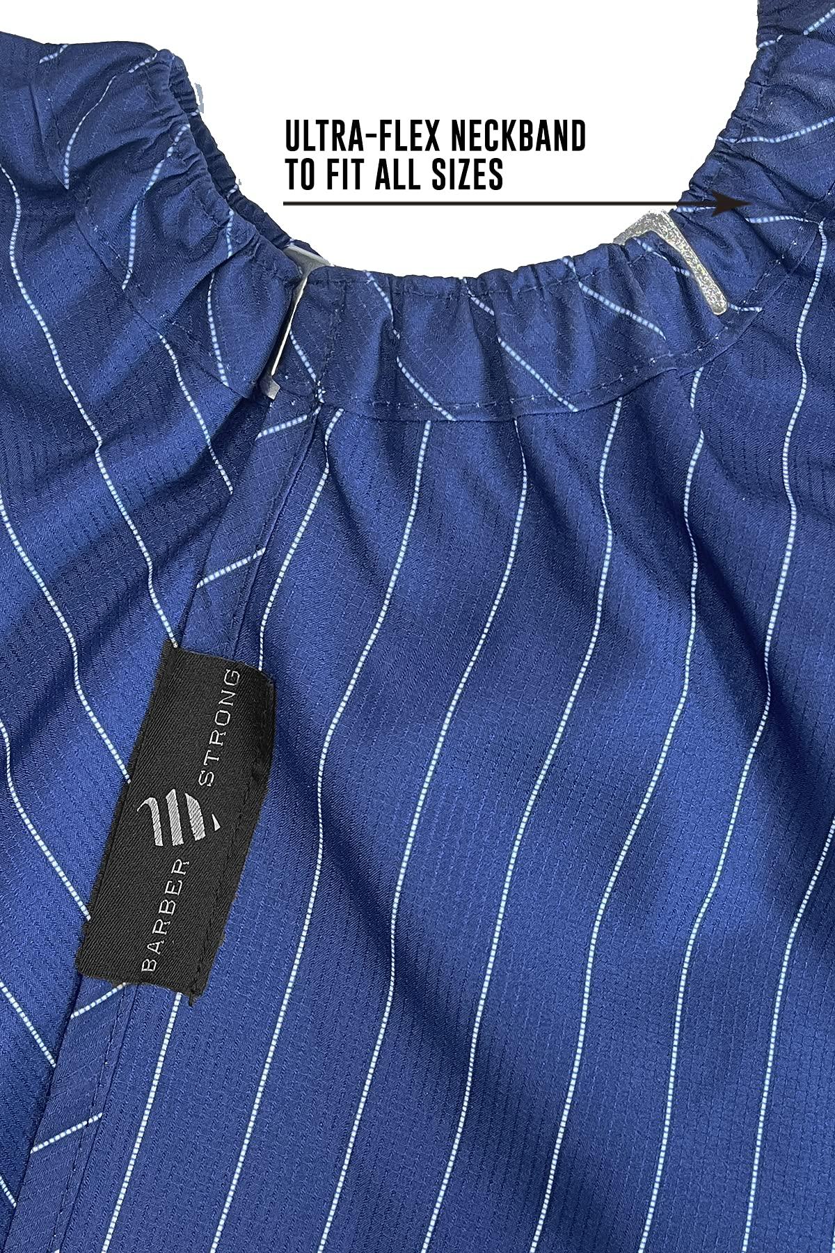 Barber Strong Barber Strong The Barber Cape Haircut Cover for Men, Hair Repelling and Static-Reducing Material, Flexible Elastic Neckband, Water Resistant Fabric, Oversized for Complete Coverage - Blue/White Stripe