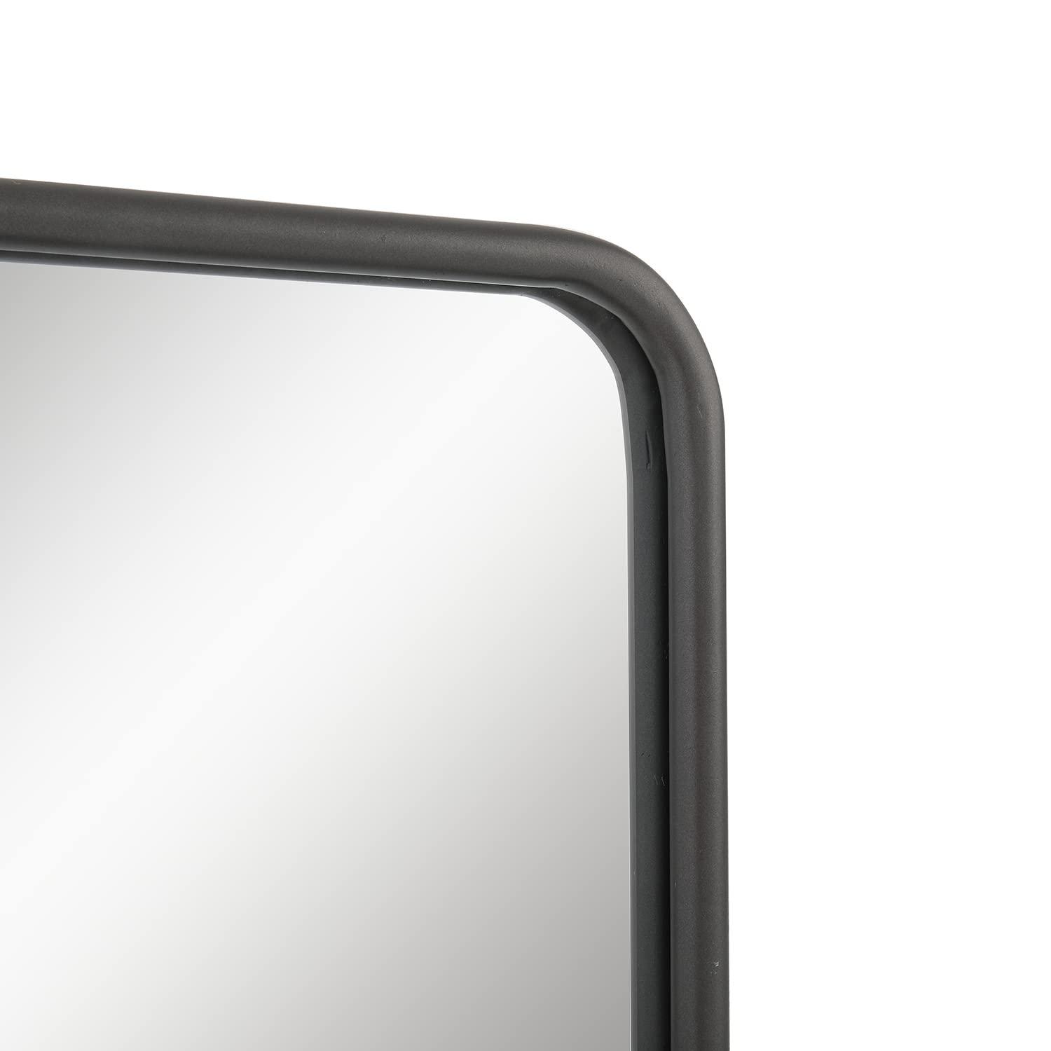 LuuLake LuuLake Rectangle Industrial Black Metal Pipe Hanging Wall Mirror Bathroom Mirror with Shelf Farmhouse Wall Decor