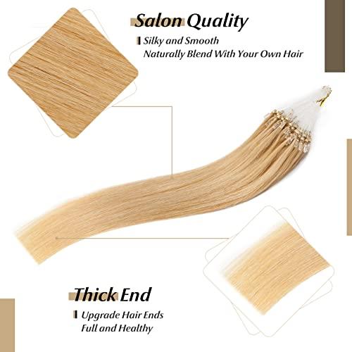 SEGO SEGO Micro Beads Hair Extensions Human Hair 14 Inch Natural blonde Micro Loop Human Hair Extensions Natural Straight Micro Ring Human Hair Extensions 50g 100 Strands Cold Fusion Hair Extension 24#