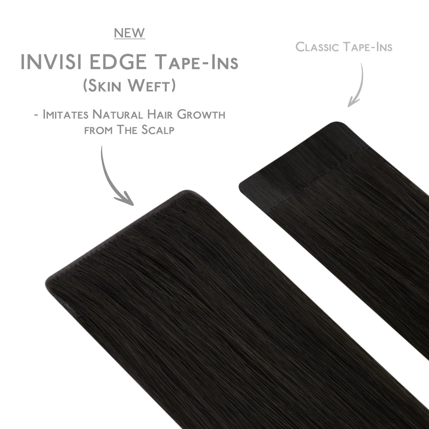 Wennalife WENNALIFE Invisi Edge & Classic Tape in Hair Extensions Human Hair, 18 Inch 50g 20pcs(10pcs Invisi Edge & 10pcs Classic) Natural Black Invisible Luxury Remy Hair Natural Seamless Injected Tape Ins