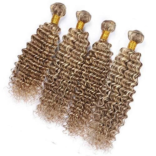 Tony beauty hair Tony Beauty Piano Mix Color Virgin Brazilian Deep Wave Human Hair Weave 3/4 Bundles Lot #8/613 Light Brown Mixed with Blonde Piano Color Human Hair Weft Extensions 10-30" (26 28 30 30)