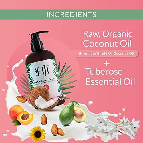 Organic Fiji Coco Fiji Face & Body Lotion Infused With Coconut Oil | Lotion for Dry Skin | Moisturizer Face Cream & Massage Lotion for Women & Men | Tuberose 12 oz, Pack of 1