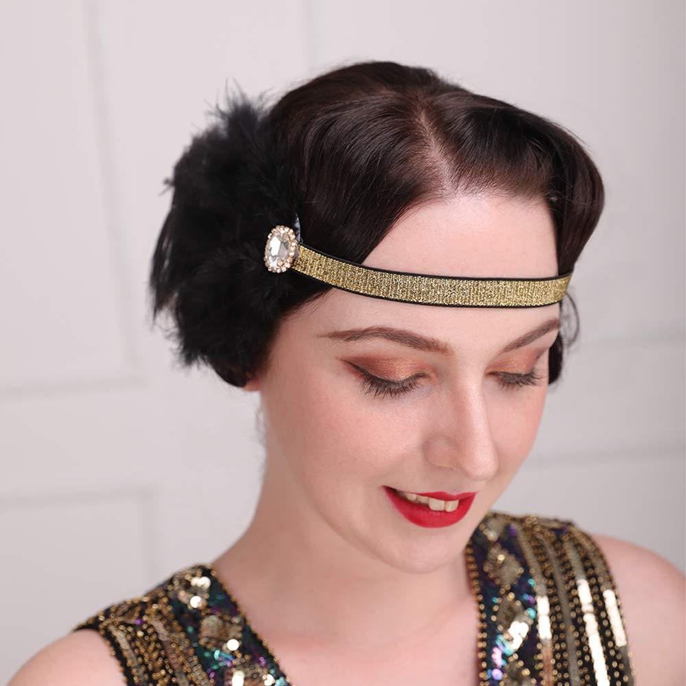 Aimimier Aimimier 1920s Flapper Feather Headband Black with Elastic Hair Band Costume Roaring 20s Feather Headpiece Hair Accessories for Women