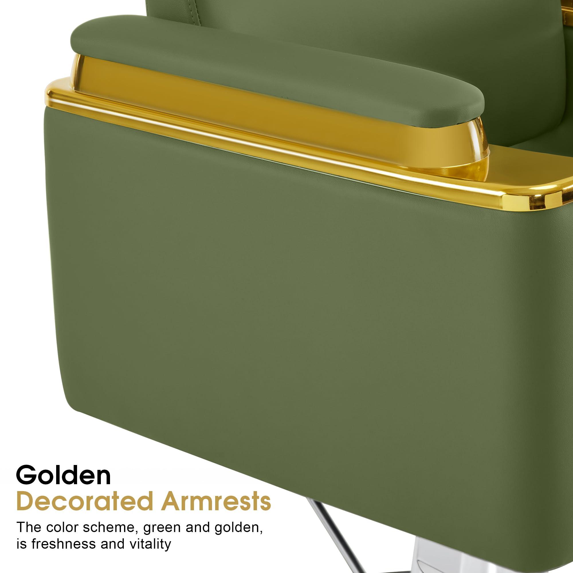 BarberPub BarberPub Luxurious Salon Chair, Height Adjustable Gold&Green Salon Beauty Spa Styling Equipment, 440lbs Hydraulic Pump for Hair Stylist, Barber Shops&Beauty Salons 8633 (Green)