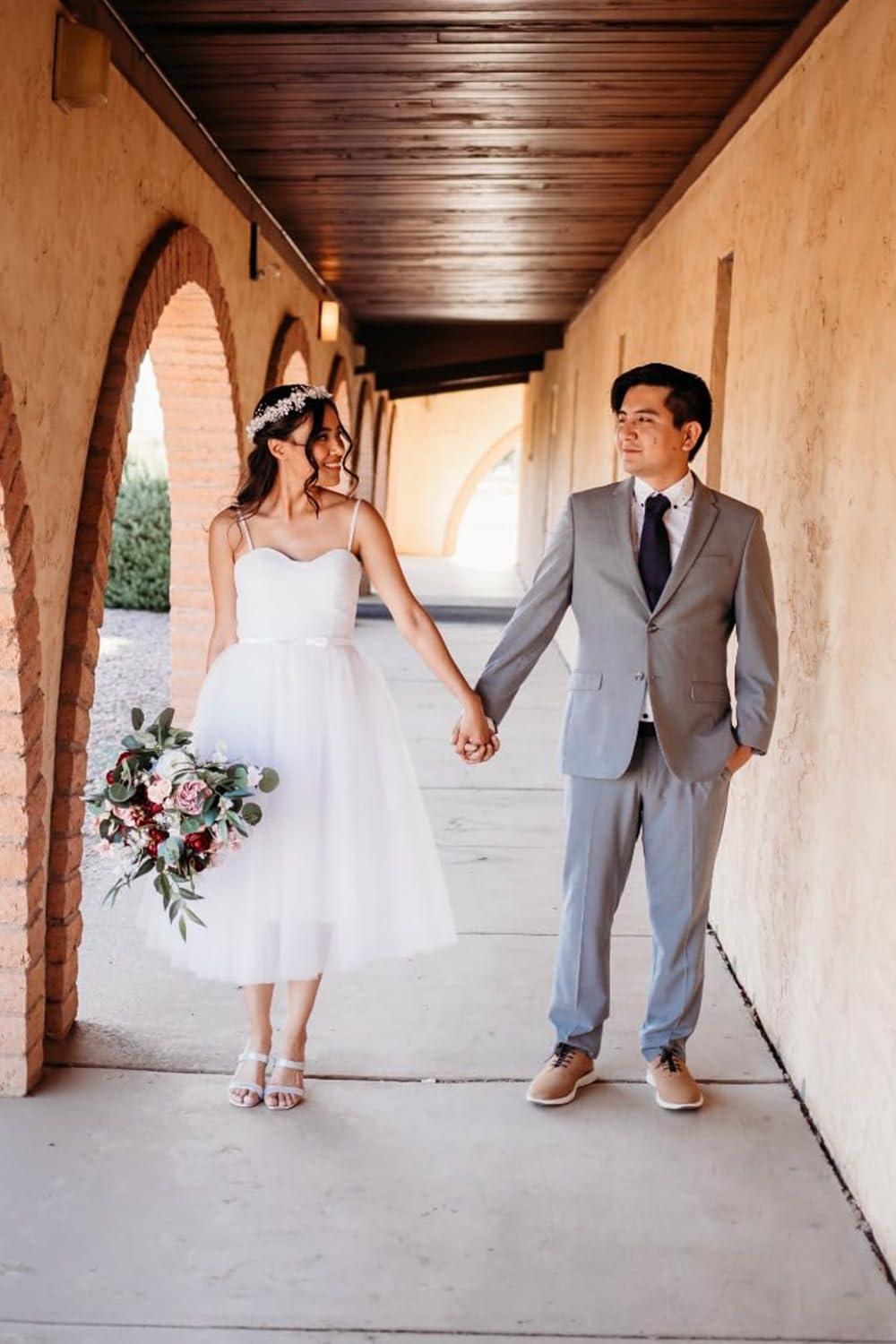 Sevintage Sevintage Women's Tulle Ball Gowns for Teens Tea Length Princess Dresses Spaghetti Straps Short Prom Dress Midi Party Gown for Wedding Dusty Blue US12