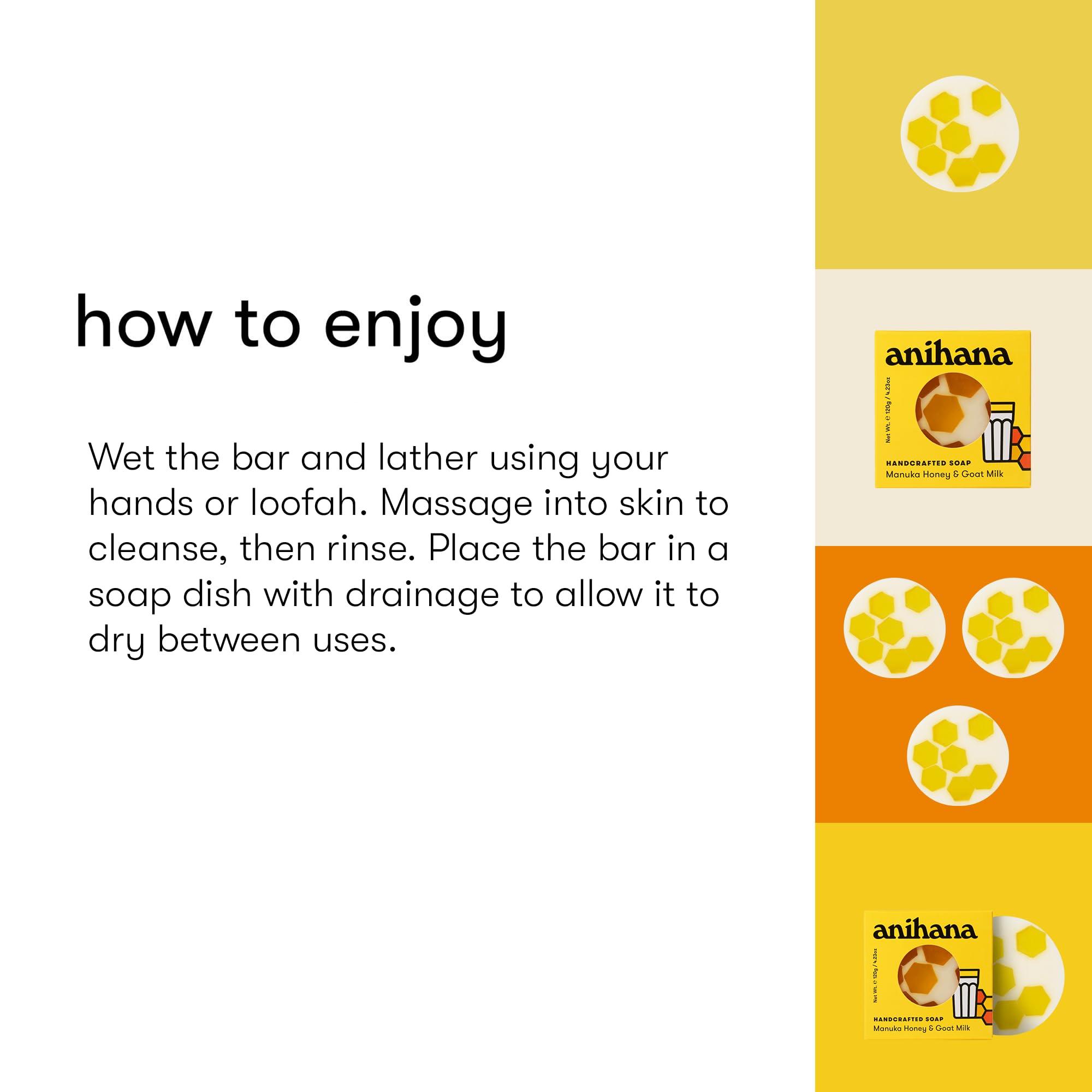 ANIHANA ANIHANA Handcrafted Natural Soap with Coconut Oil, Gentle Cleansing, Paraben Free, Refreshing Manuka Honey & Goat Milk Scent, 4.23 oz