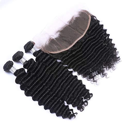 Tony beauty hair Tony Beauty Hair Deep Wave Peruvian Human Hair Weave Bundles with Frontal Black Deep Wave Curly Virgin Hair Full Frontal 13x4 Lace Closure with Bundles Wavy Human hair Wefts (26 26 26+20)