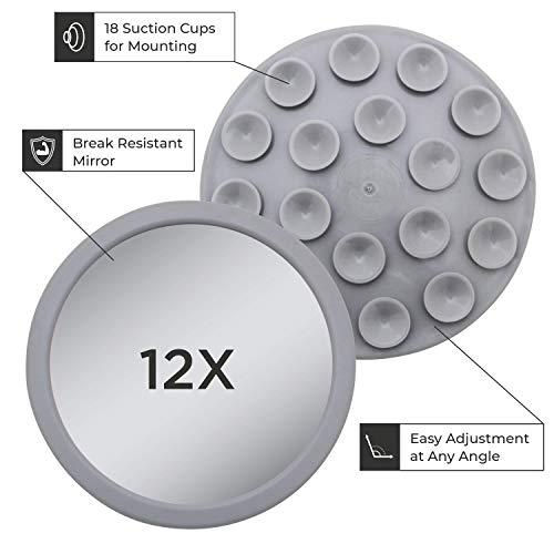 Zadro Zadro 3.75" Dia. Compact Mirror 12X Travel Magnifying Mirror 18 Strong Suction Cup Wall Mounted Makeup Mirror for Shower