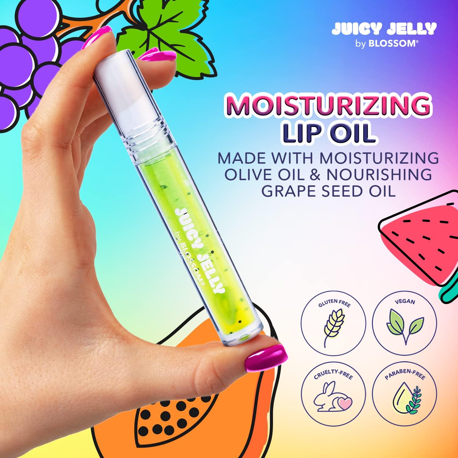 Blossom Blossom Lip Gloss Juicy Jelly Moisturizing Fruit Flavored Nourishing High Shine Lip Oil with Doe Foot Wand Applicator, 0.09oz, Pineapple