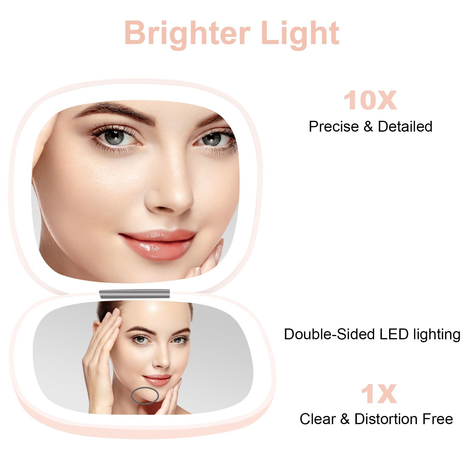 deweisn deweisn Compact Mirror, Lighted Travel Makeup Mirror with 1X/10X Magnifying Double Sided Dimmable Portable Pocket Mirror for Handbag and Pocket, USB Charging(Pink)