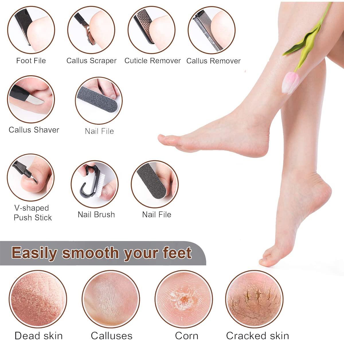 TARANDUS Professional Pedicure Foot Spa Set,10 in 1 Pedicure Set for Feet,Stainless Steel Foot Care Kit, Foot Rasp Dead Skin Remover Foot Pedicure Kit,Foot File Kit Foot Callus Remover (Black)