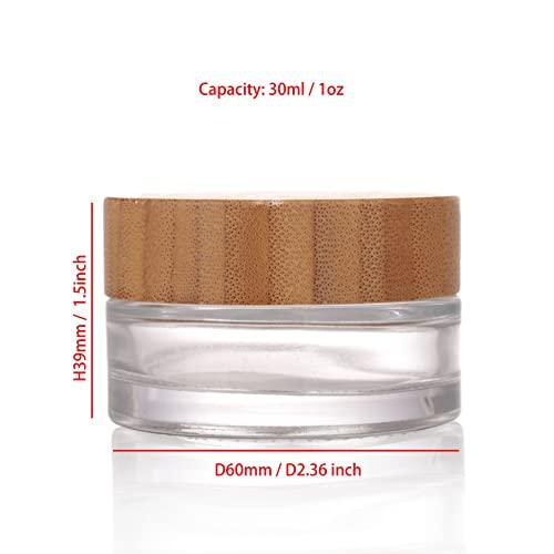 COSIDEA COSIDEA 5pcs Empty 1 OZ/30g Round Clear Glass Jars with Bamboo lids, Bamboo Cream Jar Refillable Cosmetic Travel Containers for Lip Balm, Ointments, Lotion Packing