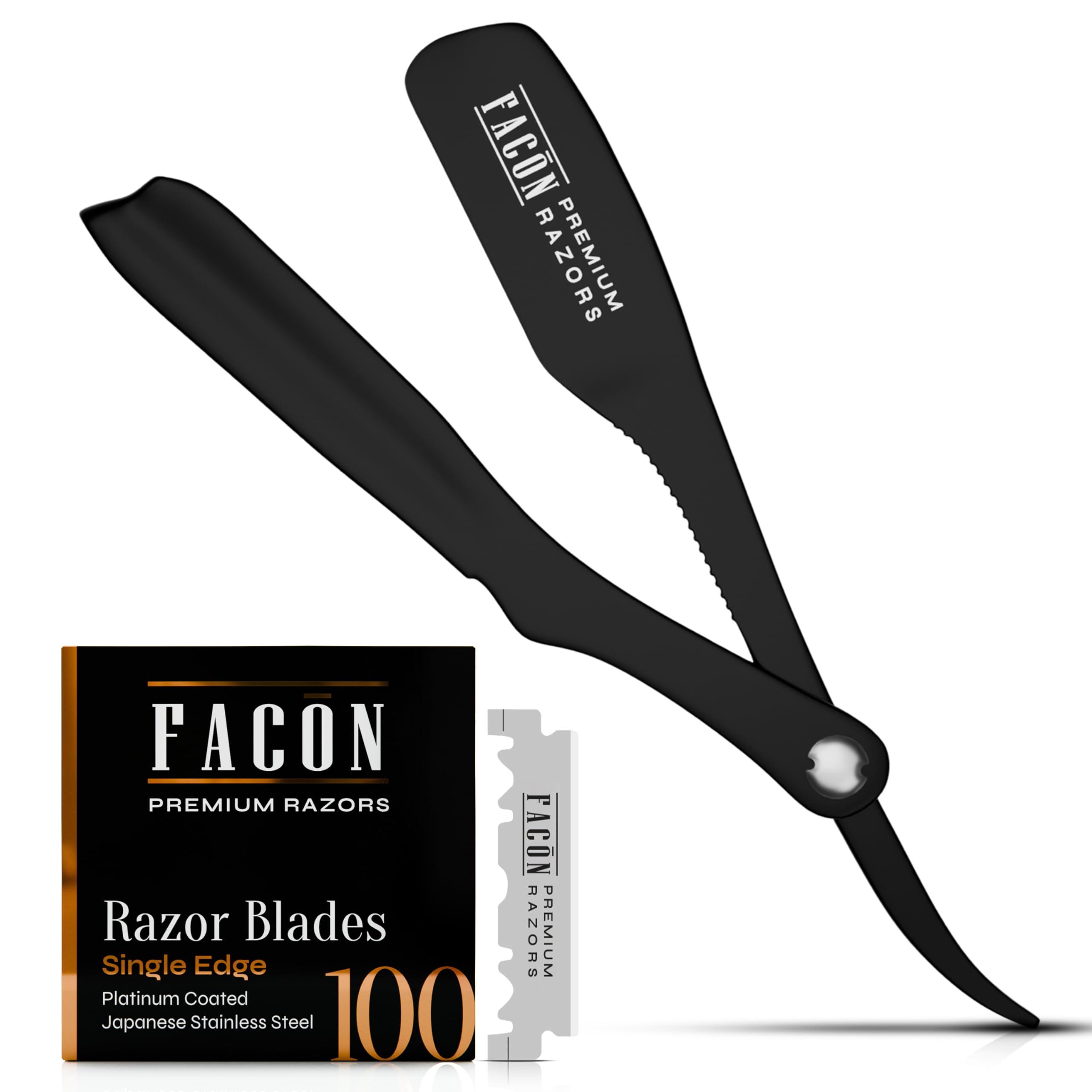 FACON Facn Straight Razors for Men - Professional Barber Straight Edge Razor Kit with 100 Blades,Japanese Stainless Steel Barbero Shaver for a Smooth & Precise Shave, Premium Barber Razor for Men's Shaving