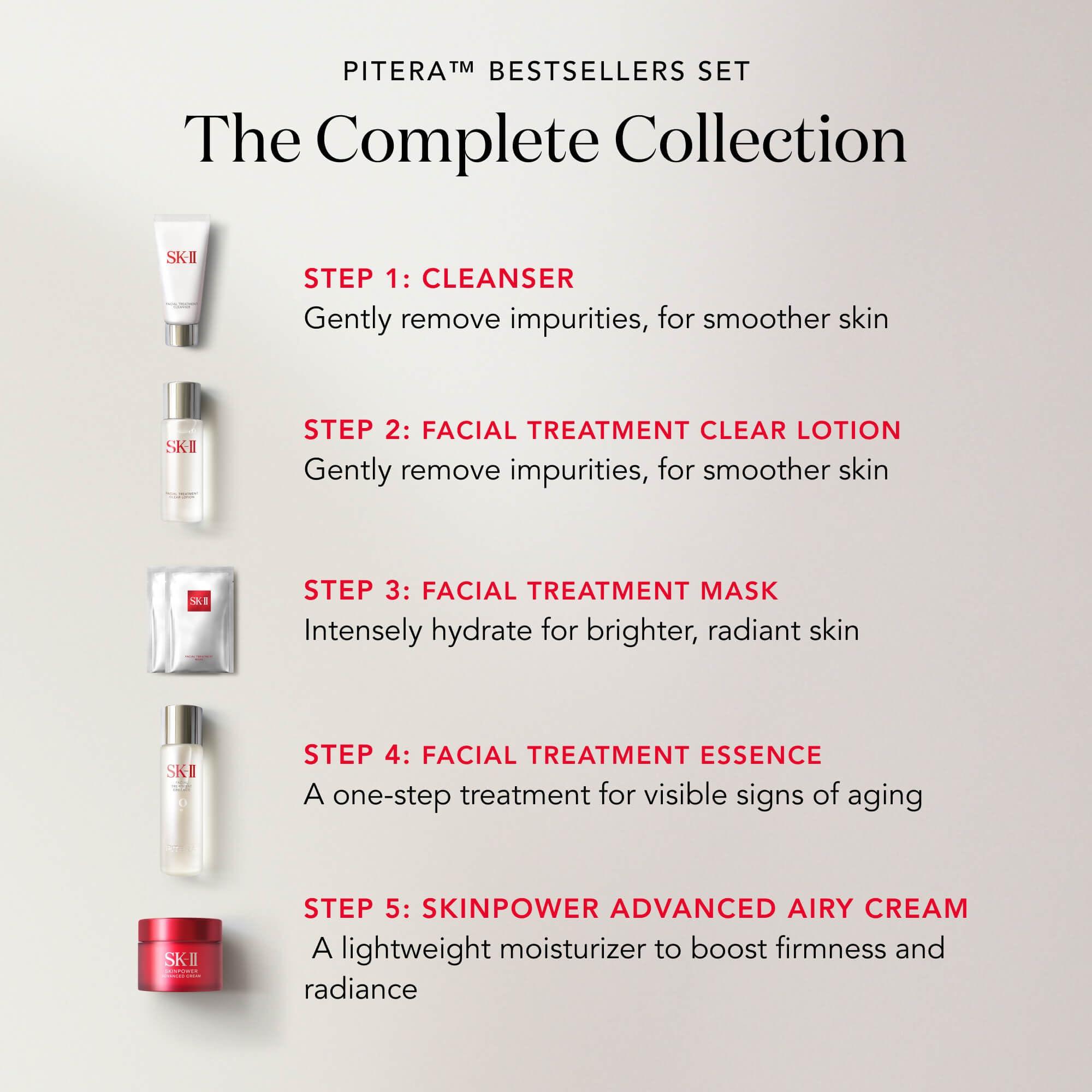 SK-II SK-II Best Sellers Skincare Gift Set - Anti Aging Skincare Set Includes Full Size Facial Essence, Travel Size Cleanser, Toner & Face Cream & 2 Sheet Masks (6 Count)