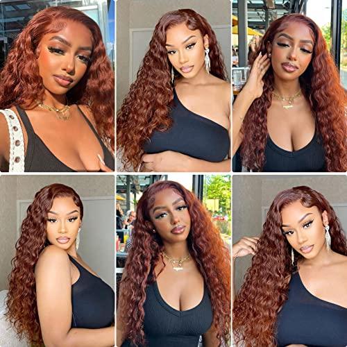 CAITLYN Reshine Straight Highlight 13x4 Lace Front Wigs Human Hair Pre Plucked with Baby Hair Wet and Wavy Auburn Hd Lace Frontal Wig Human Hair 13x4 Glueless Lace Frontal Wigs Human Hair 180% Density 18 inch