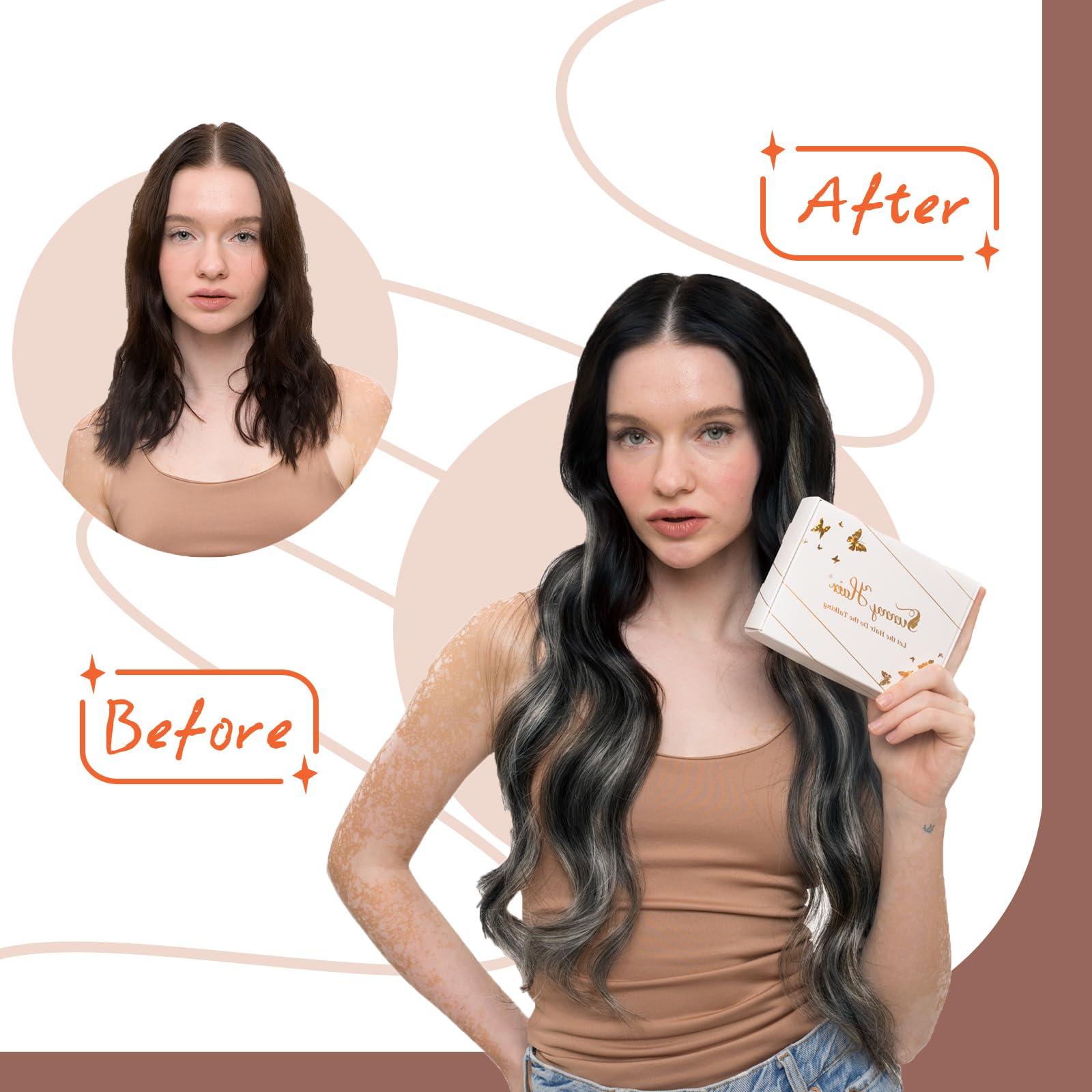 Sunny Hair Sunny Hair Extensions Real Human Hair Tape in Black Ombre Tape in Hair Extensions Human Hair Black Roots to Silver Grey Balayage Tape in Extensions Straight Hair Extension Black Ombre 20pcs 50g 20inch