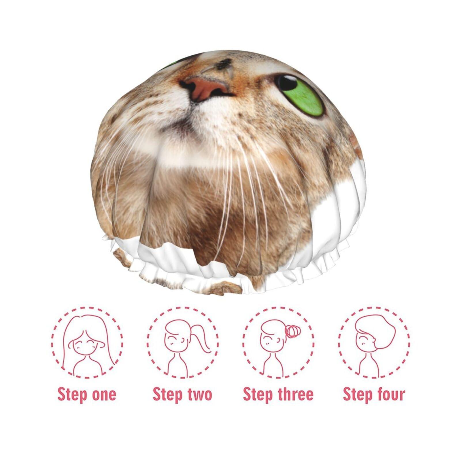 KArFri funny cat Large Shower Cap For Women Men Reusable Shower Caps Waterproof Shower Cap For Braids & Long Hair shower bonnet with PEVA lined&Elastic Band Fashion showercap