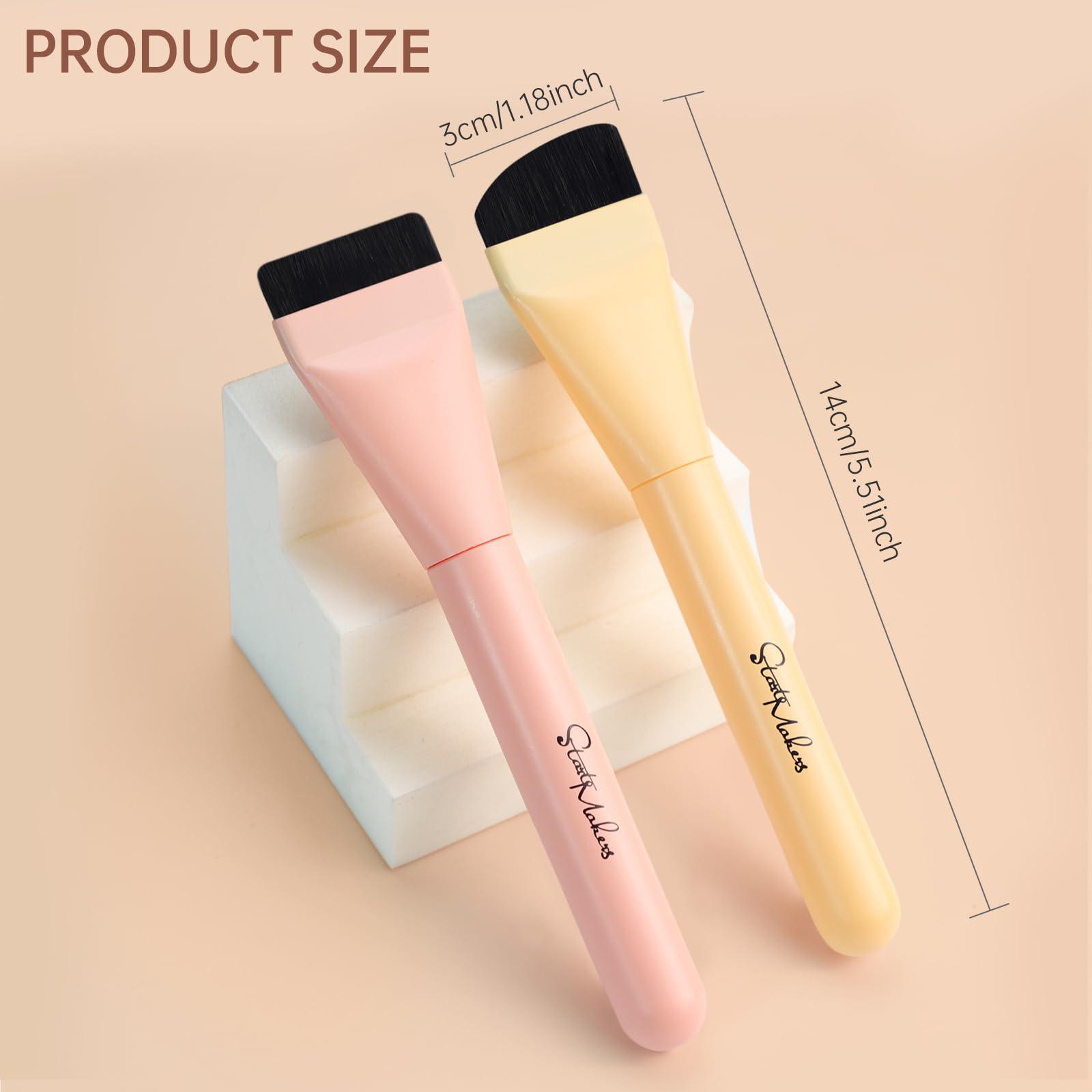 START MAKERS START MAKERS 2Pcs Ultra Thin Foundation Brushes, Flat Top & Angled Head Liquid Cream Foundation Makeup Brush Face Mask Brushes Tools, Pink & Yellow
