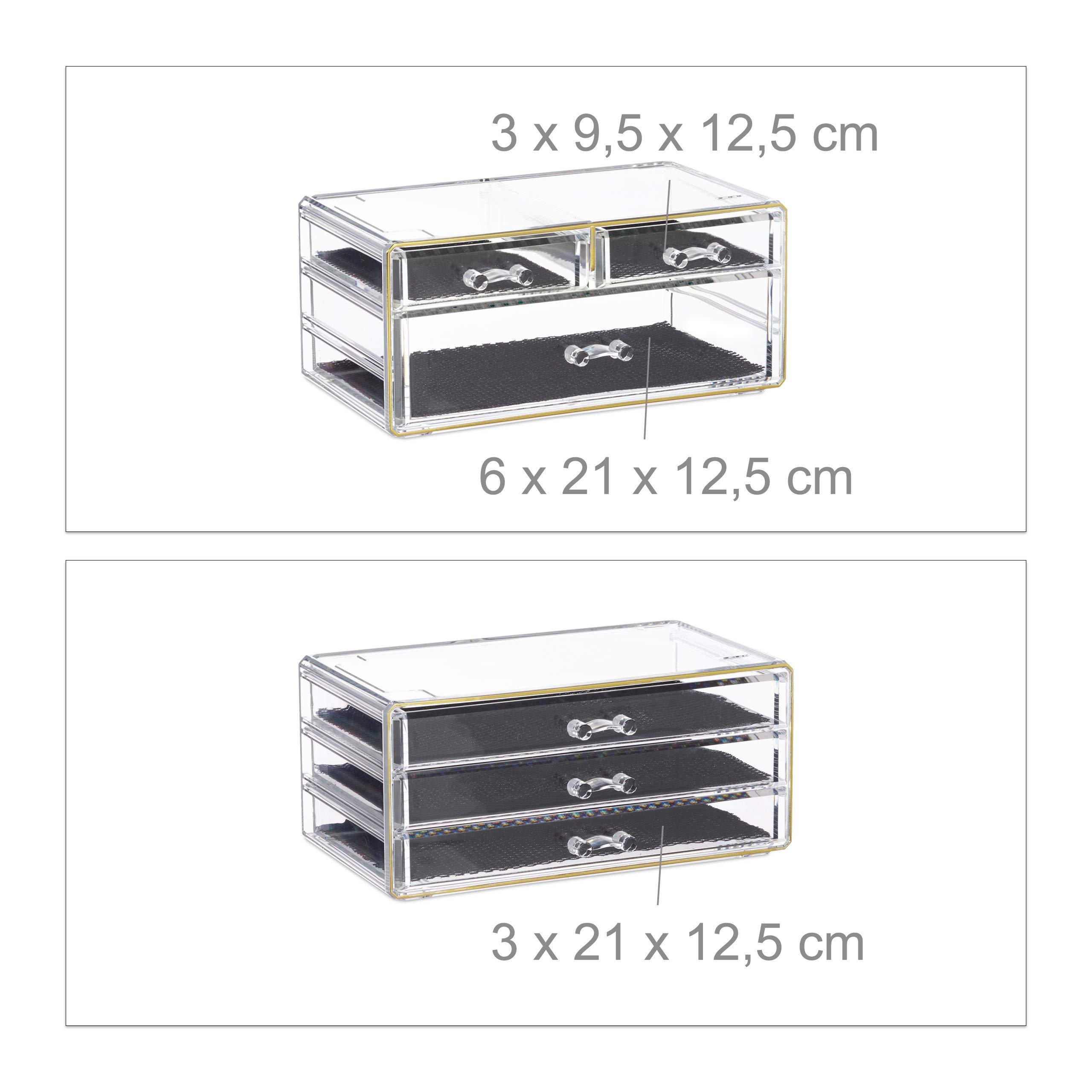 Relaxdays Relaxdays Organiser with 6 Drawers, 22 Compartments for Makeup Storage, Acrylic Cosmetic Tower, Transparent/Golden