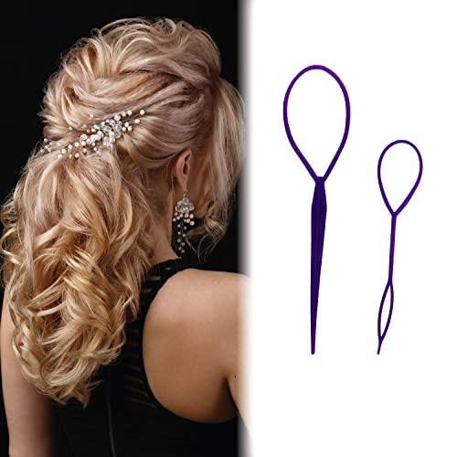 Trimming Shop Trimming Shop 4pcs Hair Braiding Tool, Topsy Tail Ponytail Maker French Braid Loop Tool, Hair Styling Accessory for Girls and Women, Durable Ponytail Holder, Purple