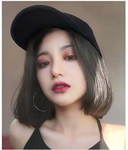 Aimeely Aimeely 10" Short Bob Synthetic Full Head Hair Extension With Baseball Cap For Women Black Hat Brown Black
