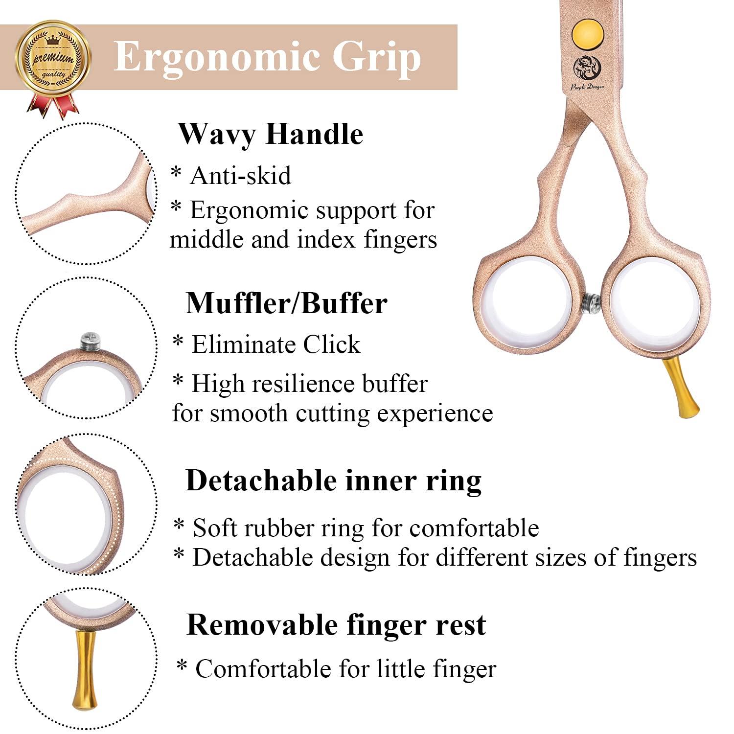 Purple Dragon Purple Dragon 5.5 inch Hair Cutting Scissors Set with Razor, Leather Scissors Case, Barber Hair Cutting Shears Hair Thinning/Texturizing Shears for Professional Hairdresser or Home Use (Rose Gold)