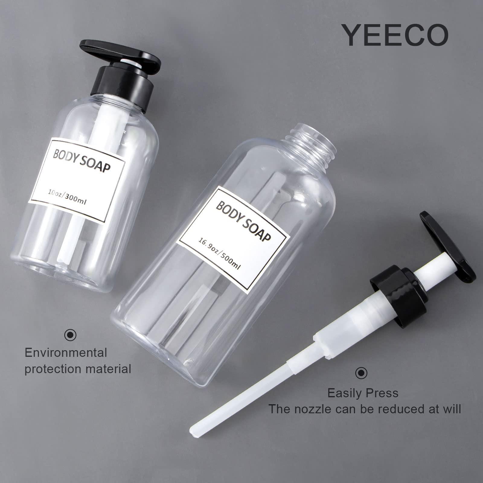 Yeeco Clear Shampoo and Conditioner Bottles,Yeeco Shampoo Pump Bottle Shampoo Bottles Dispenser with Waterproof Labels 16.9oz/500ml 3 Pack for Shampoo and ConditionerBathroom, Kitchen, Hotel