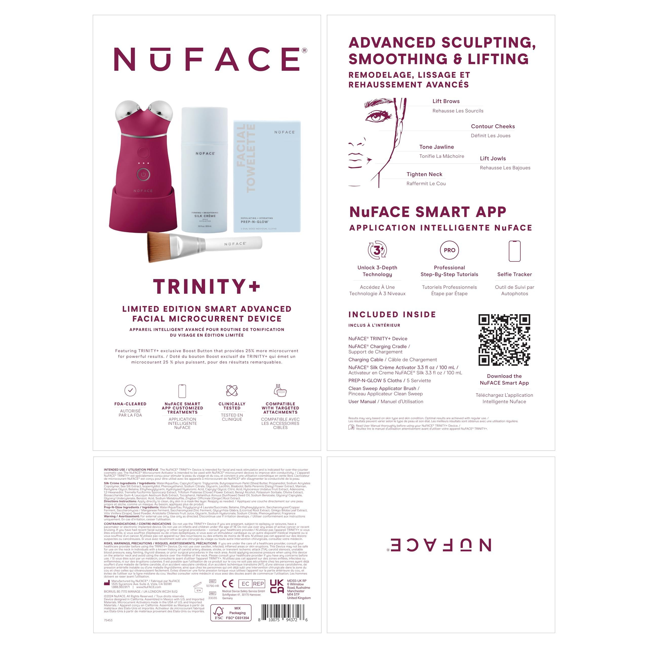 NuFACE NuFACE TRINITY+ Microcurrent Facial Device Kit - Limited Edition FDA Cleared Face Massager Device + Microcurrent Gel Activator, Cleansing Wipes & Brush - Velvet Rose
