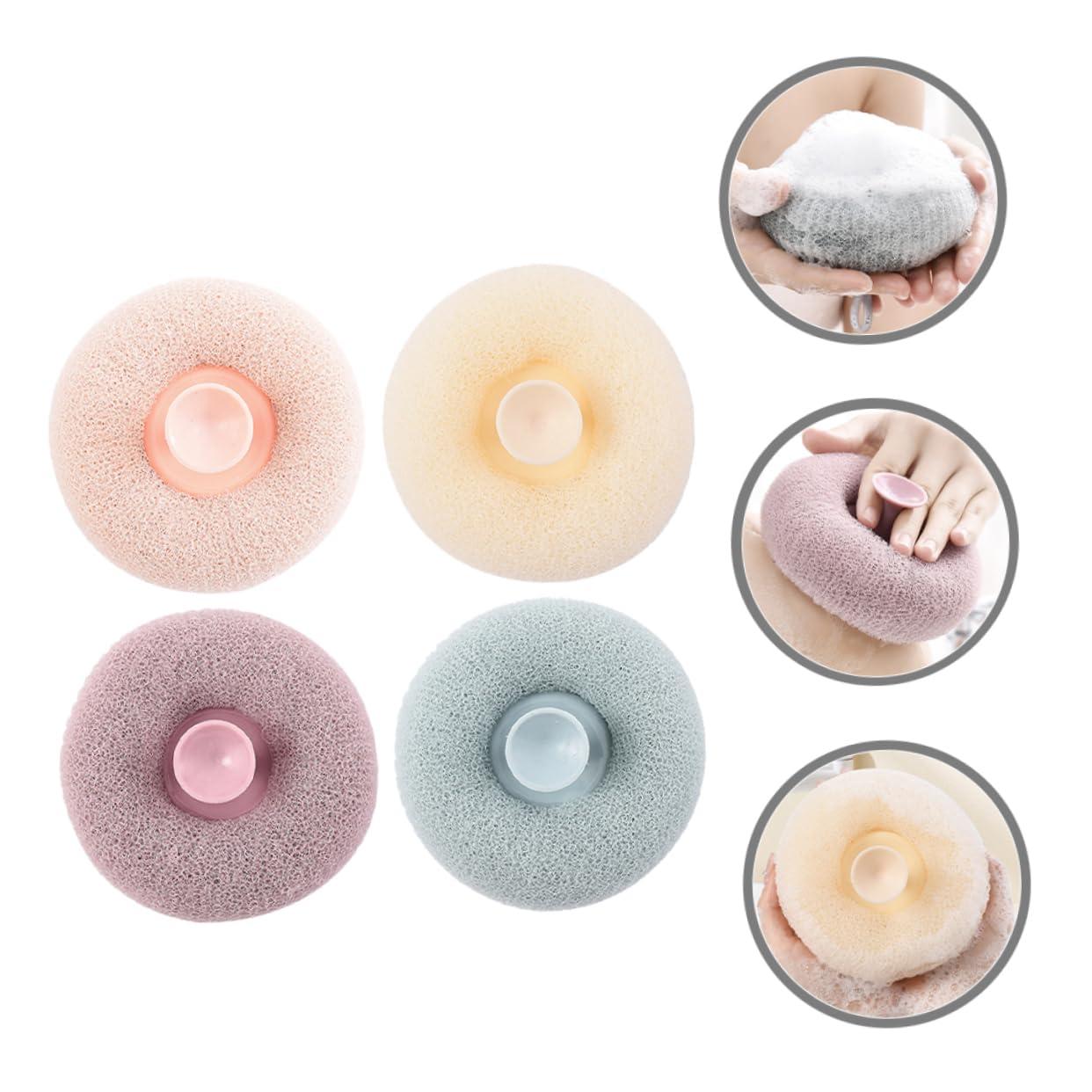 Baluue Baluue 4pcs Bathing Ball Scrubber Set Rich Foaming Loofahs for Shower Portable Bath Skin Scrubber Blood Tooth Impatiens Light Colors