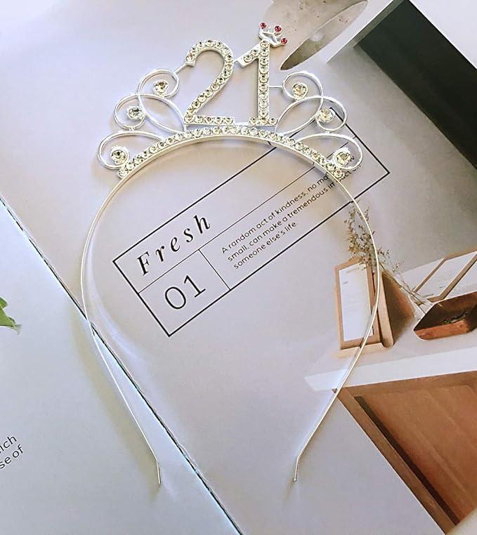 IETOSY IETOSY Silver Crown Headband Tiara - 21st Birthday Party Hair Accessory for Women and Girls