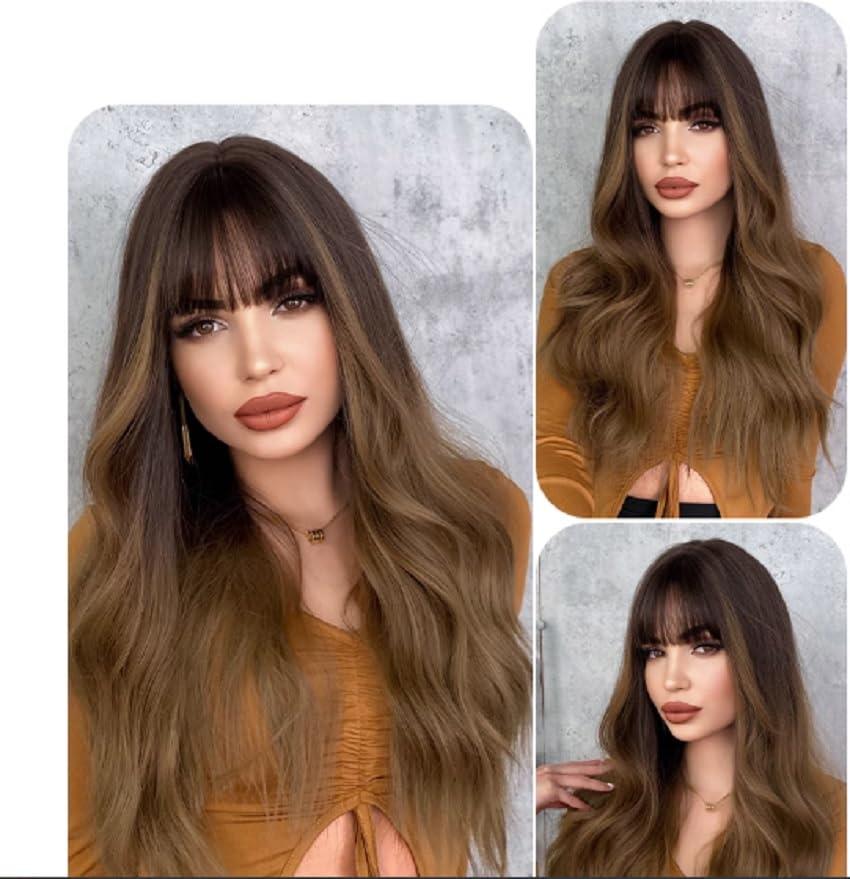 GEPAS Marie Osmond Full Bangs Long Wavy Synthetic Hair Women Natural Capless Wigs