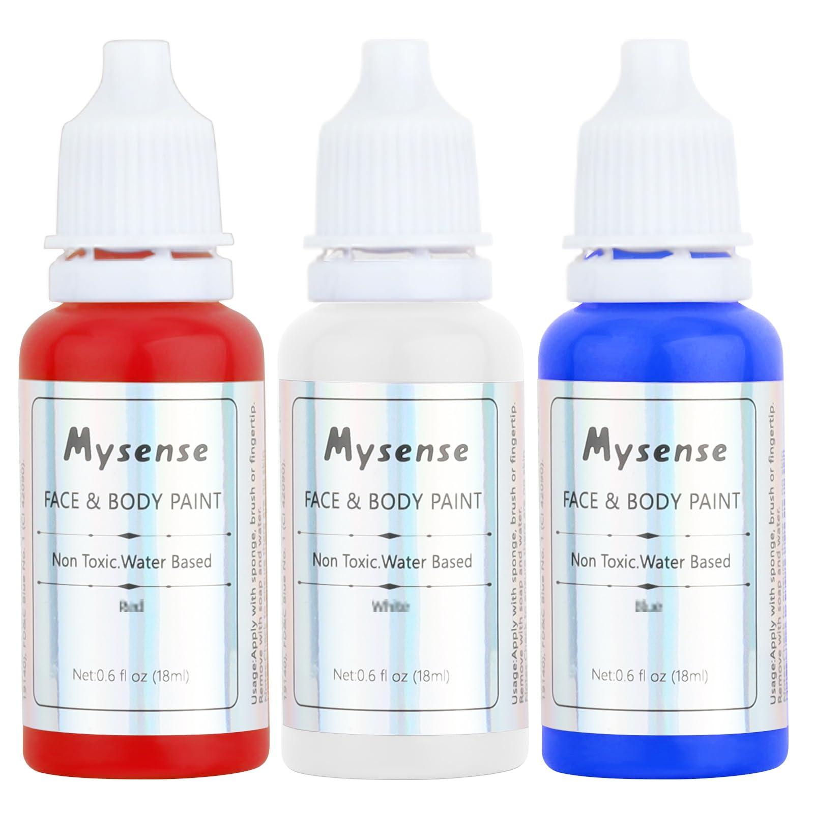 Mysense Mysense Red White and Blue Face Paint,Water Based Washable Clown Makeup Kit,Non-toxic Cream Body Paint for Adults and Children USA Face Paint and Halloween SFX Cosplay Makeup,0.6oz/pc