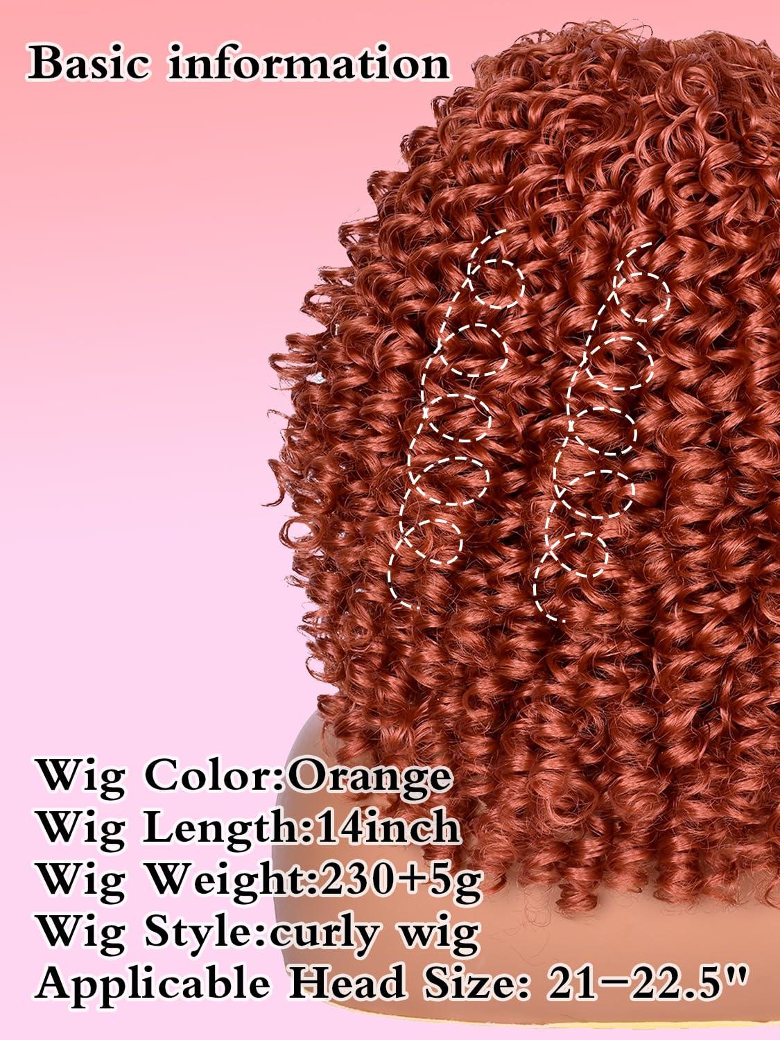 CurlCOO CurlCOO Ginger Curly Wigs for Black Women Short Kinky Curly with Bangs Synthetic Fiber Glueless Long Kinky Curly Hair 14 inchGinger