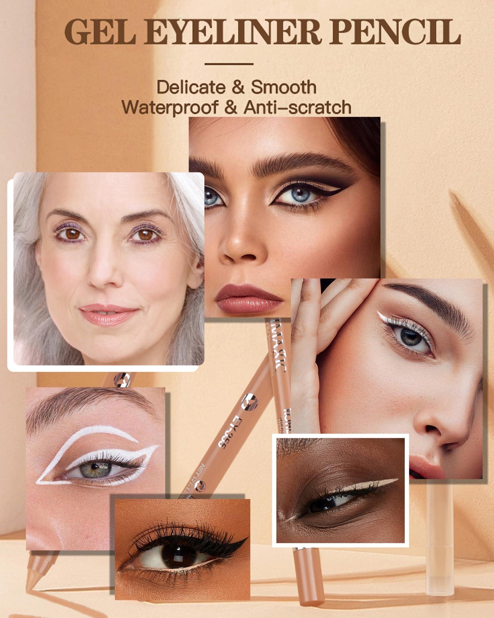 LYSdefeu Nude Beige & Black Water Line Gel Eyeliner Pencil-2Pcs Waterproof Smudge-Proof Cream Eye Liner Waterline Pen, Smooth Easy-to-Sharpen Pencil with Sharpener, Longlasting Eye Makeup Gift for Older Women