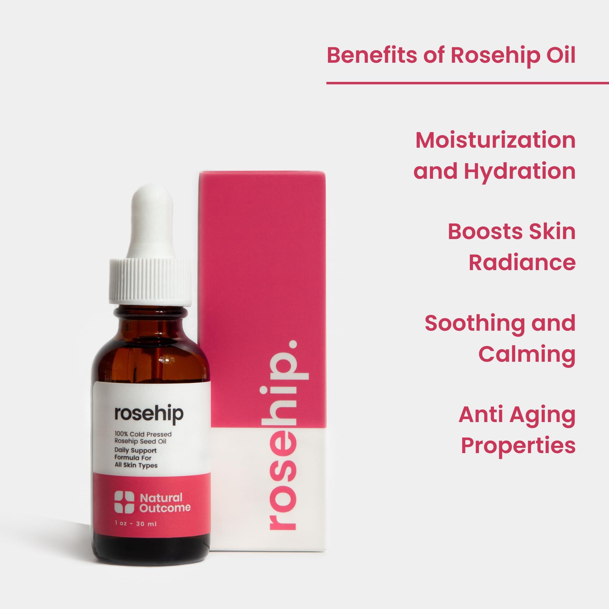 natural outcome natural outcome Rosehip Oil 100% Pure Cold-Pressed Rosehip Seed Face Oil - Anti-Aging Facial Oil to Plump, Balance & Hydrate 1 oz