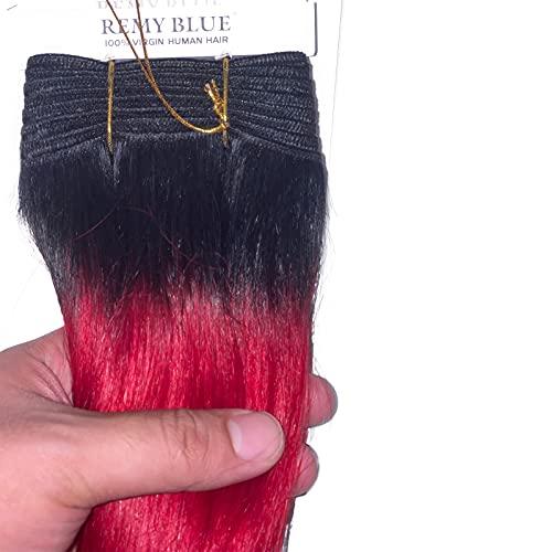 KARA HAIR FASHIONISTA 2-Pack Deal ! New Remy Yaky-Remy Blue 100% VIRGIN Human Hair Weave- Shed Free&Tangle Free (#T1B/RED 12")