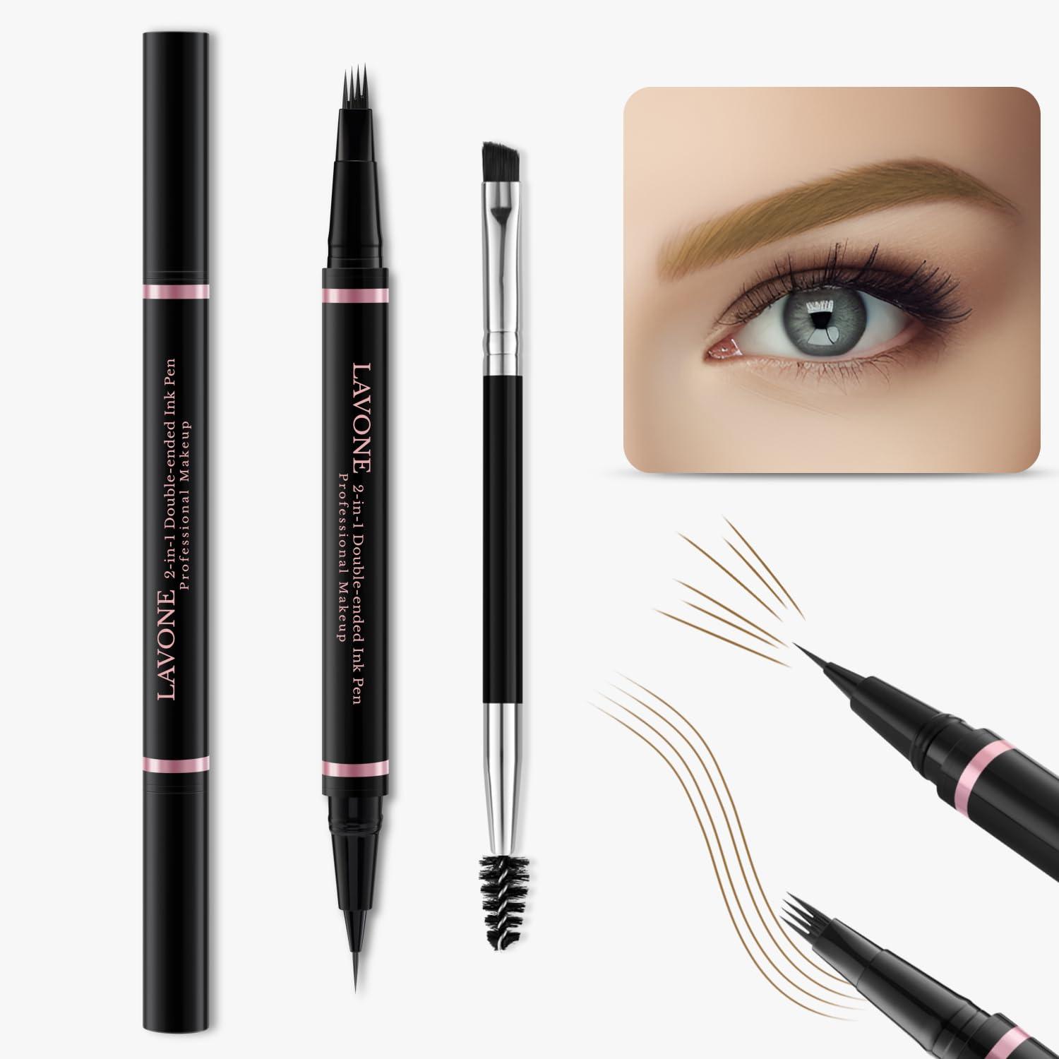 LAVONE Eyebrow Pencil Makeup Kit, with Waterproof 2-IN-1 Microblading Eyebrow Pen, Eyebrow Pomade, Eyeliner and Dual-ended Eyebrow Brush, Brow Pencil Kit for Natural Eyebrows - Auburn