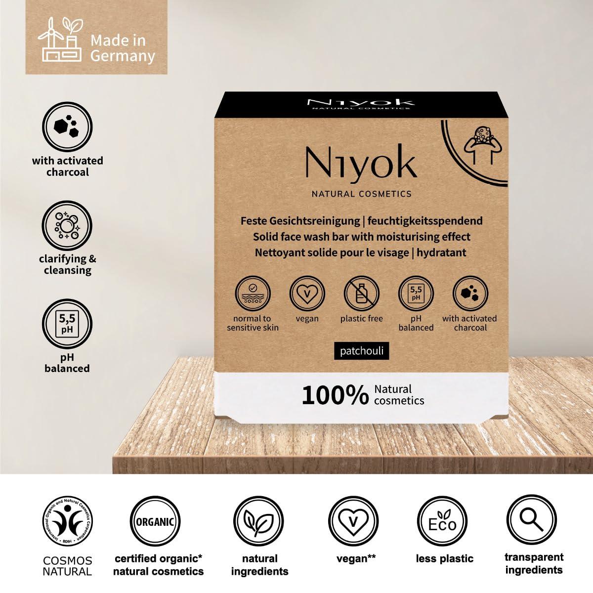 Niyok Niyok Natural Cosmetics Solid Moisturizing Face Wash Bar, For Normal to Sensitive Skin, Patchouli Scent, 80g