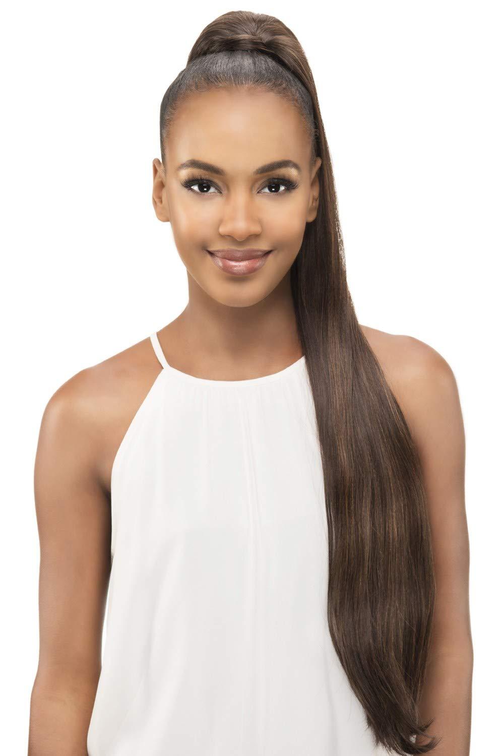 Vivica PB-181v Ponytail Color FS4/30 - Vivica Fox Wigs 31" Long Layered Straight Pocket Bun Feathered Tips Heat Friendly Synthetic Extension Drawstring Combs Bundle MaxWigs Hairloss Booklet