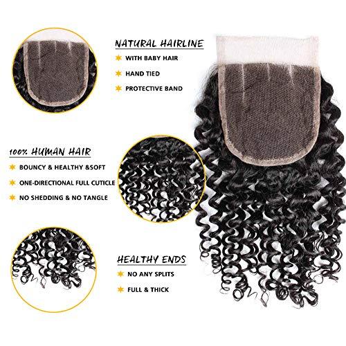 sent hair Sent Hair Curly Wave Lace Closure Brazilian Virgin Hair Unprocessed Curly Human Hair Closure with Baby Hair Three Part Natural Color 14inch