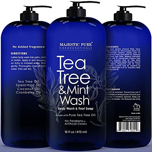 MAJESTIC PURE MAJESTIC PURE Tea Tree Oil Body Wash with Mint -Shower Gel Body Soap, Fights Body Odor, AthleteÍs Foot, Jock Itch, Ringworm & Skin Irritations for Women and Men - 16 fl oz