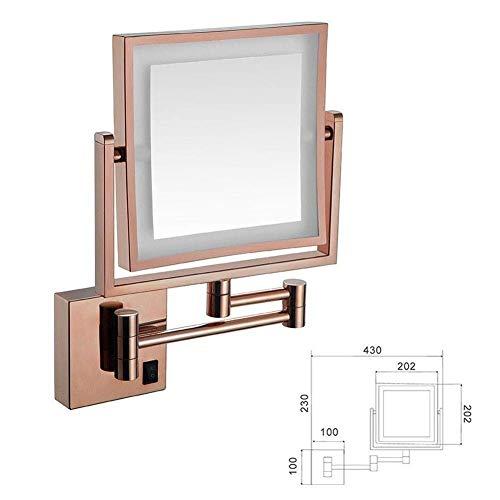 RHYNIL RHYNIL Vanity Mirror Makeup Mirror Wall Mounted USB Charging Cordless LED Illuminated Makeup Mirror 3X Magnification Extending Folding Double Side with Drilling Or Without Drilling Rose Gold