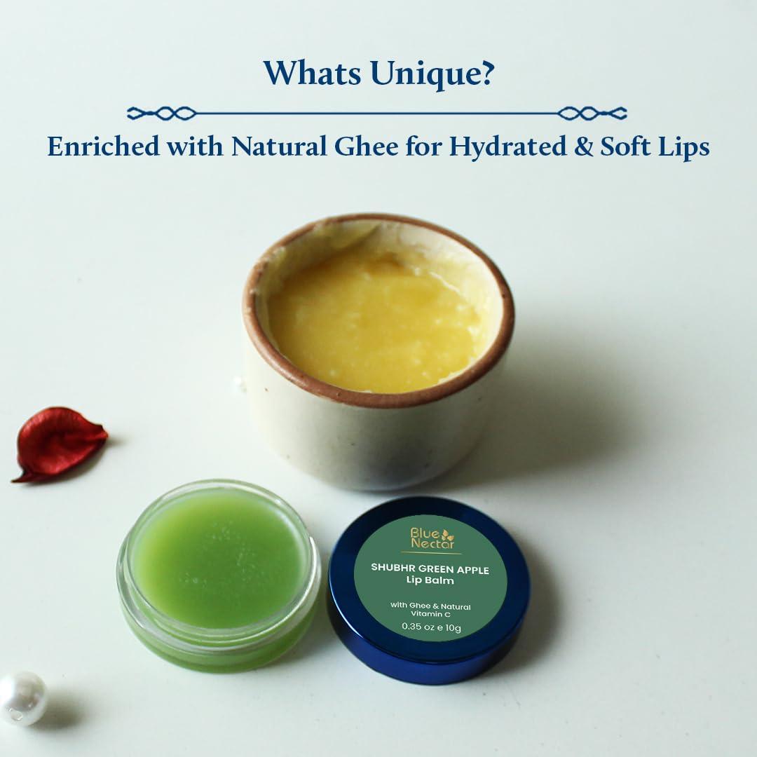 Blue Nectar Blue Nectar Herbal Ayurvedic Lip Balm with Green Apple Vitamin C & Organic Ghee for Dry Lips | Hydrating Lip Gloss with Clean Ingredients (0.35 oz, 10 herbs)