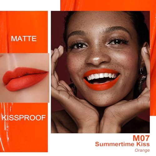 Oulac Oulac Matte Liquid Orange Lipstick for Women, Long Lasting Lipstick Waterproof Lip Stain, No Transfer, Creamy High Pigmented Formula with Rose Oil, Vegan & Cruelty-Free,Orange Red M07