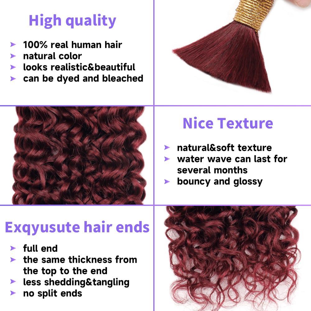 kloiynj Human Braiding Hair Water Wave Bulk Human Hair For Braiding 100g (1pack-2bundles) No Weft 100% Unprocessed Virgin Human Braiding Hair For Boho Braids Water Wave Micro Braiding Human Hair 16inch #99J